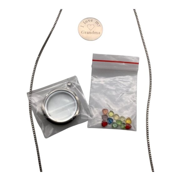 I Love My Grandma Locket Necklace‎ Chain With Charms Set 21in Sliver Tone 30mm - Picture 4 of 7